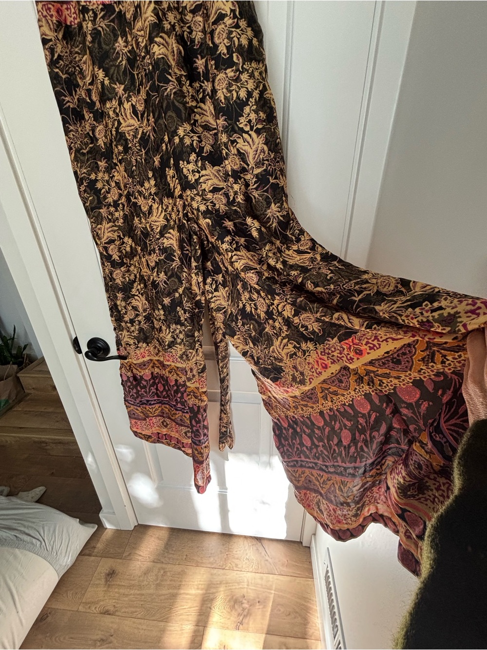 Free People Split Leg Boho Floral Tie-Shoulder Wide leg jumpsuit feminine S - Picture 4 of 11